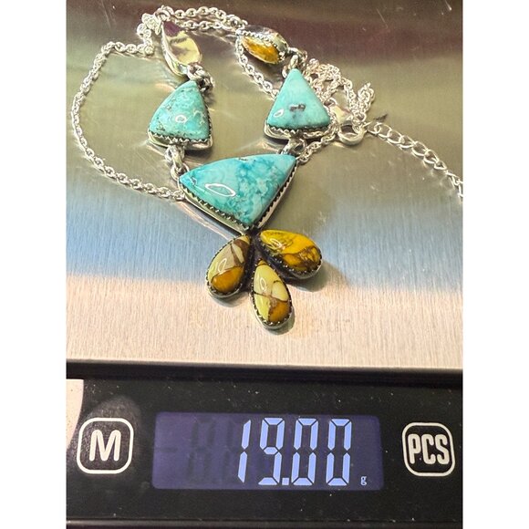 Artisan Turquoise & Silver Statement Necklace With Handcrafted Stone Pendant - Picture 4 of 6